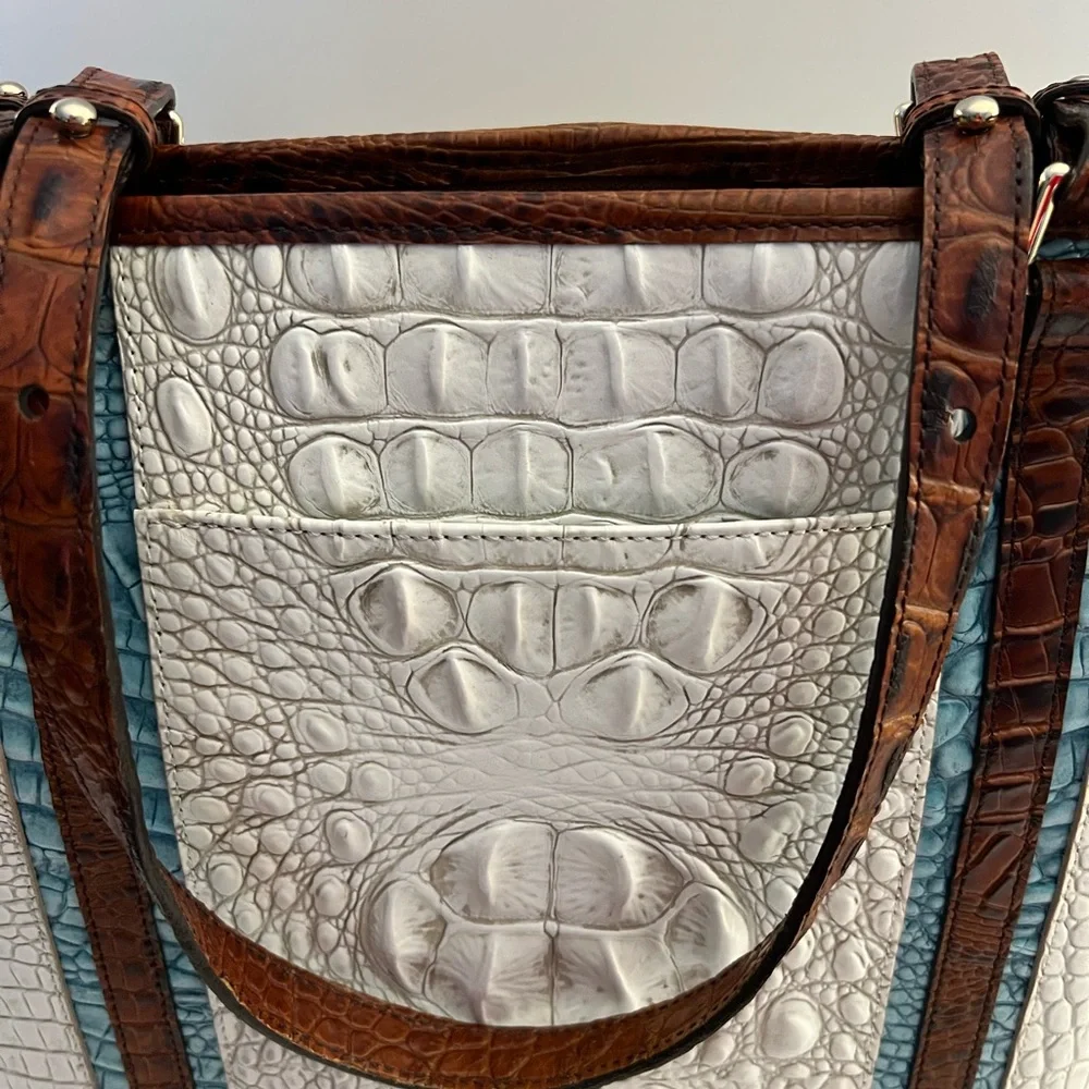 BRAHMIN HANDBAG, Medium Asher - Coconut Soraya Leather Tote Handbag, VERY GOOD.